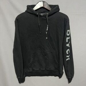 BLVCK PARIS Hoodie Mens Medium Black Sleeve Logo Graphic Fleece Pullover Text